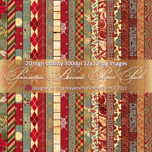 Poinsettia Brocade Christmas Paper Pack