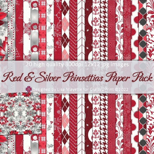 Red & Silver Poinsettias Paper Pack