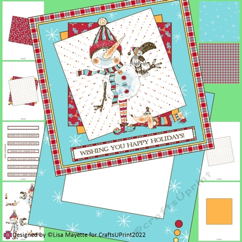 Silly Snowman Bird & Ice Skating Dog Christmas Cad Making Kit