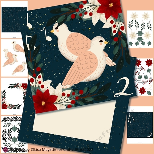 Folk Art 12 Days of Christmas Two Turtle Doves Card Making Kit