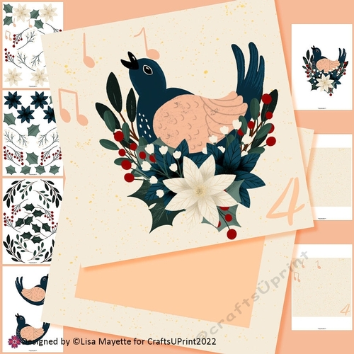 Folk Art 12 Days of Christmas Four Calling Birds Card Making Kit