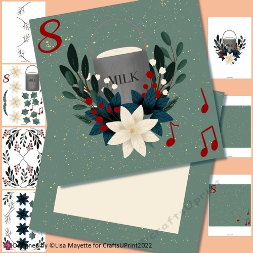 Folk Art 12 Days of Christmas Eight Maids a Milking Card Making Kit
