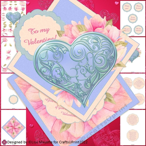 Engraved Heart & Magnolias Valentine Card Making Kit