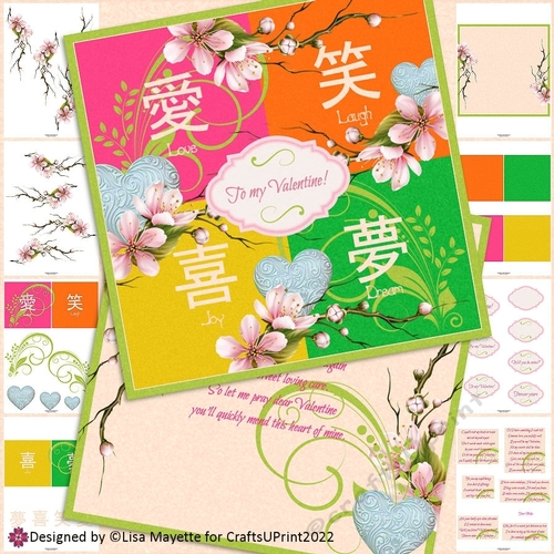 Love, Laugh, Joy, Dream Cherry Blossom Kanji Valentine Card Making Kit