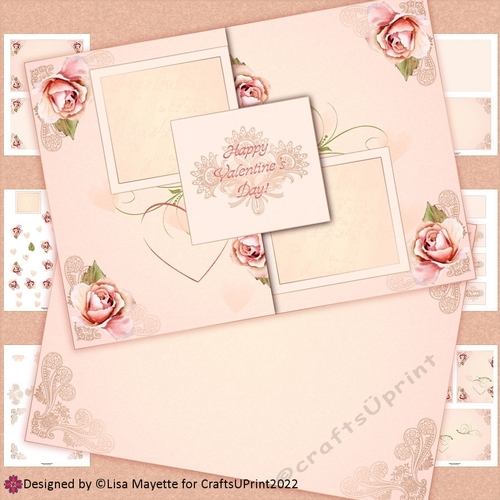 Romantic Peach Roses Valentine Card Making Kit