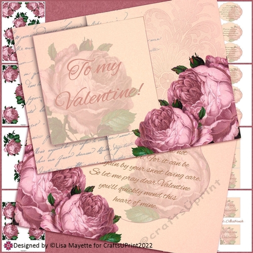 Romantic Victorian Pink Roses Valentine Card Making Kit
