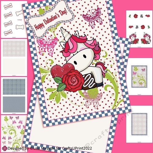 My Sweet Valentine Unicorn Rose, Heart & Chocolate Card Making Kit