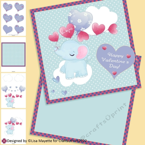 Elephant Love Balloons Valentine Card Making Kit