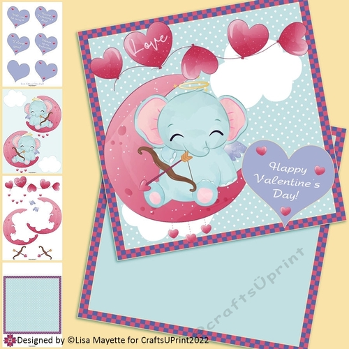 Elephant Moon Cupid Valentine Card Making Kit