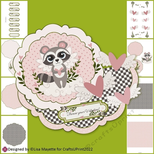 Racoon Cupid Valentine Layered Wobble Card Making Kit