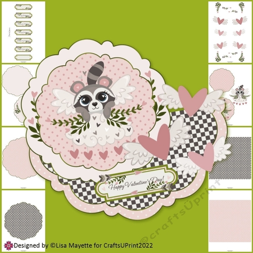 Floating Racoon Cupid Valentine Layered Wobble Card Making Kit