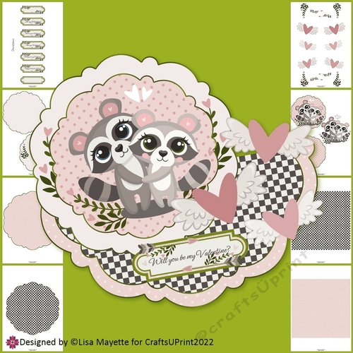 Racoon Couple Valentine Layered Wobble Card Making Kit