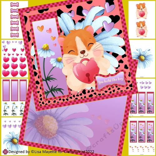 Cute Hamster Locked Heart Valentine Card Making Kit