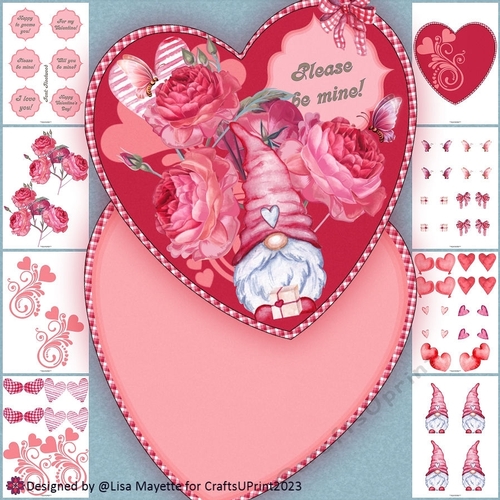Red Gnome Heart Shaped Valentine Card Making Kit