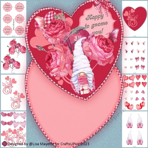 Striped Gnome Heart Shaped Valentine Card Making Kit