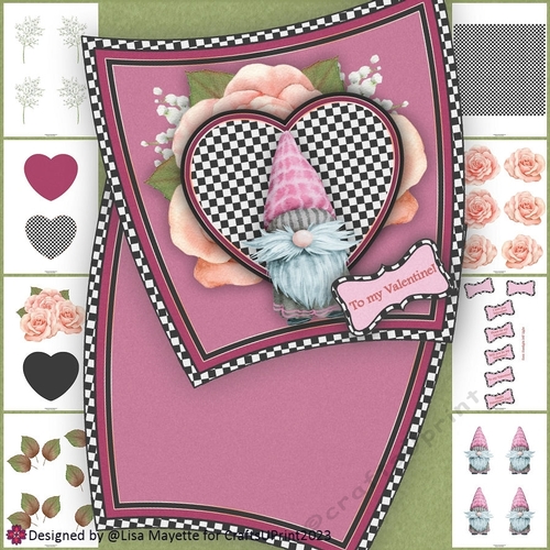 Pink Papa Gnome Shaped Valentine Card Making Kit