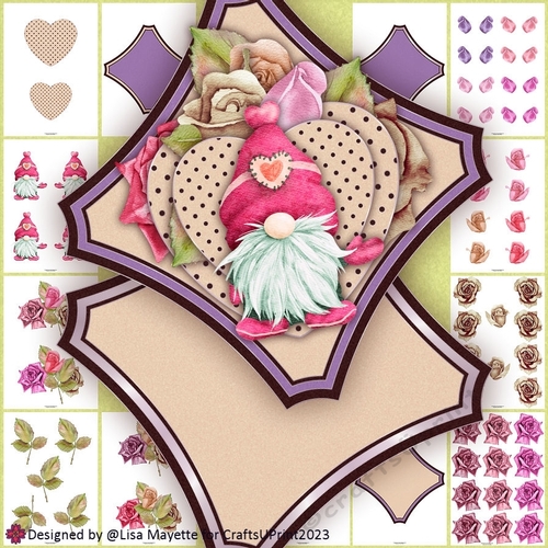 Cozy Pink Gnome Diamond Shaped Valentine Card Making Kit