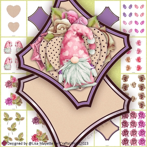 Pink Hearts Gnome Diamond Shaped Valentine Card Making Kit