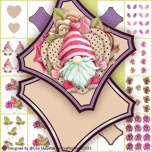 Pink Striped Gnome Diamond Shaped Valentine Card Making Kit