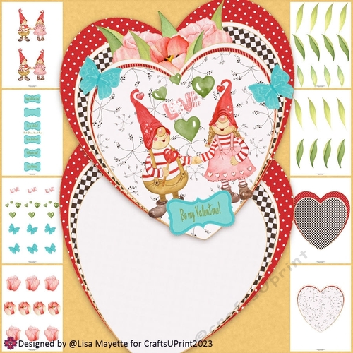 Cute Hillbilly Gnomes Valentine Heart Shaped Card Making Kit
