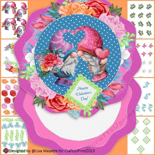 Colorful Gnomeo & Guliet Valentine Shaped Card Making Kit