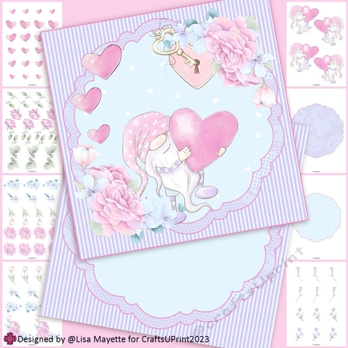Loving Pastel Gnome Gifts Valentine Shaped Card Making Kit