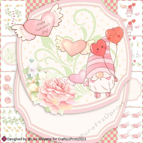 Cozy Gnome Balloons Valentine Shaped Card Making Kit