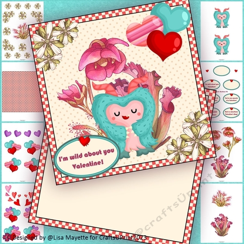 Cute Horned Green Monster Valentine Card Making Kit