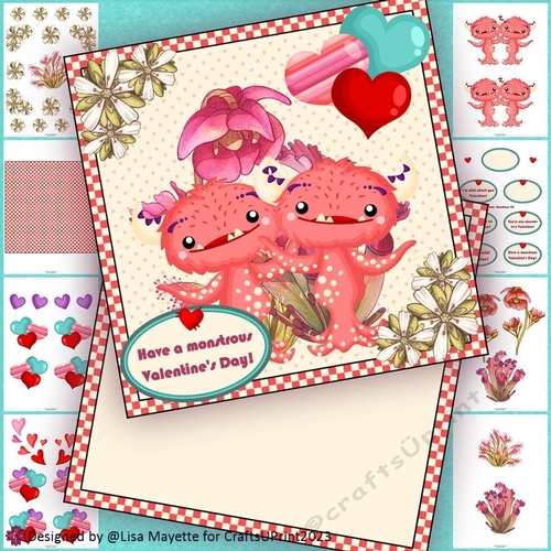 Cute Monster Couple Valentine Card Making Kit