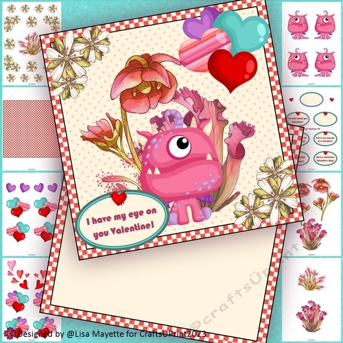 Cute Pink Cyclops Monster Valentine Card Making Kit