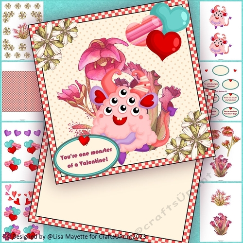 Cute Many Eyed Monster Valentine Card Making Kit