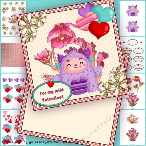 Cute Purple Monster Valentine Card Making Kit