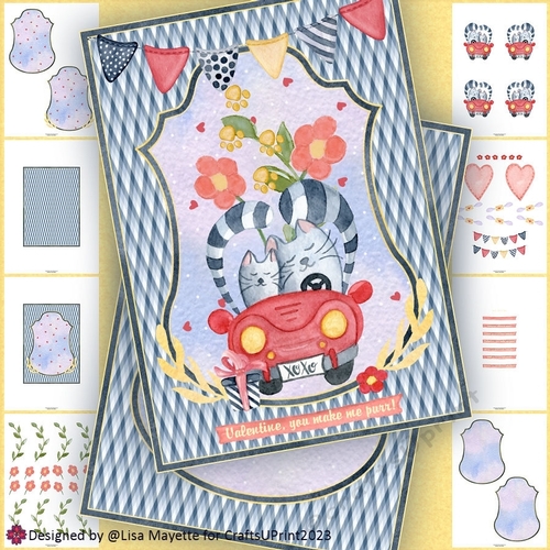 Driving Cats Valentine Shaped Card Making Kit