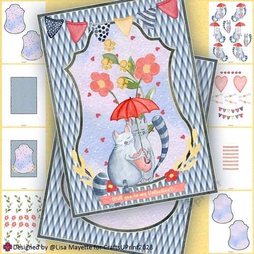 Rainy Day Cats Valentine Shaped Card Making Kit