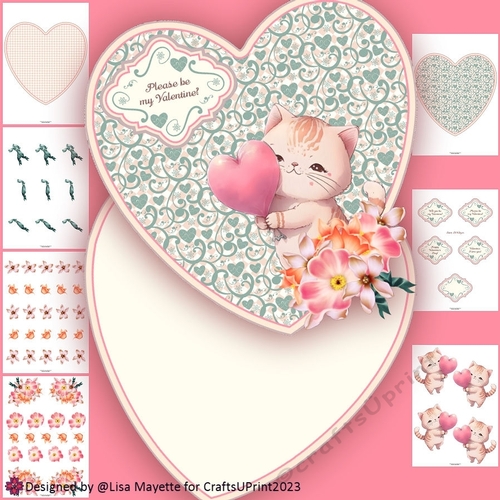 Sweet Kitty Balloon Valentine Hearts Shaped Card Making Kit