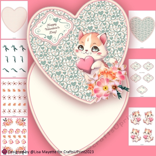 Sweet Orange Kitty Valentine Hearts Shaped Card Making Kit