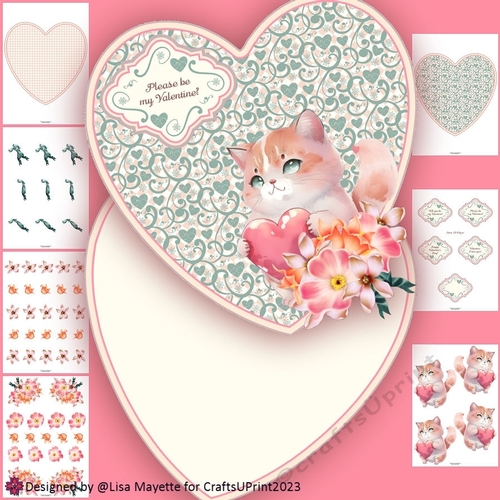 Sweetheart Kitty Valentine Hearts Shaped Card Making Kit