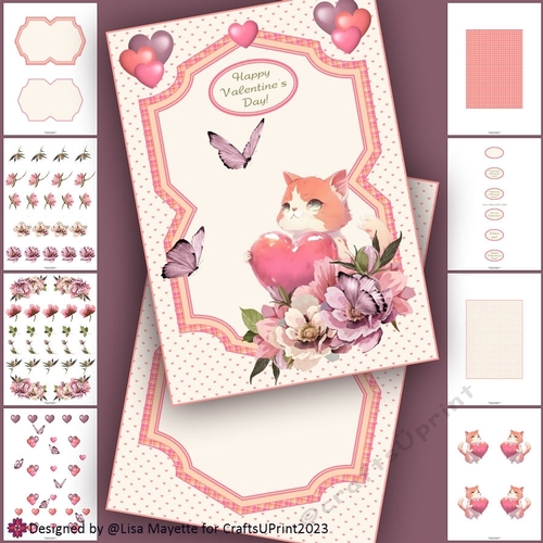 Cute Kitty Big Heart Valentine Card Making Kit