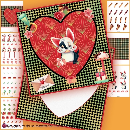 Art Deco Puppy Love Bull Dog Valentine Card Making Kit