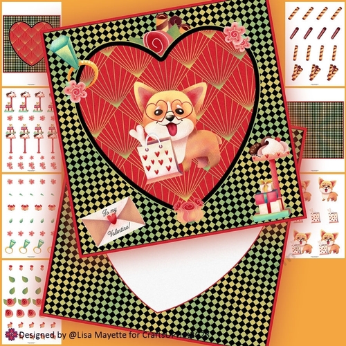 Art Deco Puppy Love Corgi Valentine Card Making Kit