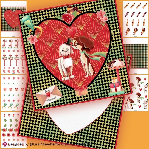 Art Deco Puppy Love Crush Valentine Card Making Kit
