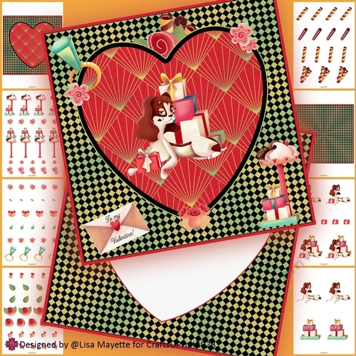 Art Deco Puppy Love Lady Dog Valentine Card Making Kit