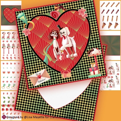 Art Deco Puppy Love Kooky Couple Valentine Card Making Kit