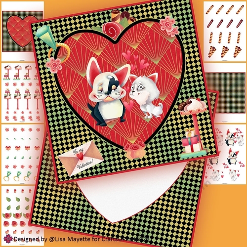 Art Deco Puppy Love Couple Valentine Card Making Kit