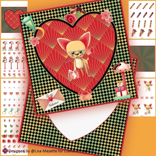 Art Deco Puppy Love Chihuahua Valentine Card Making Kit