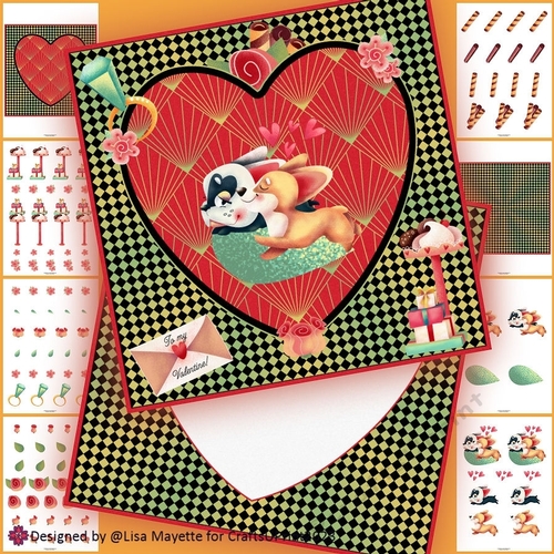 Art Deco Puppy Love Joyful Valentine Card Making Kit