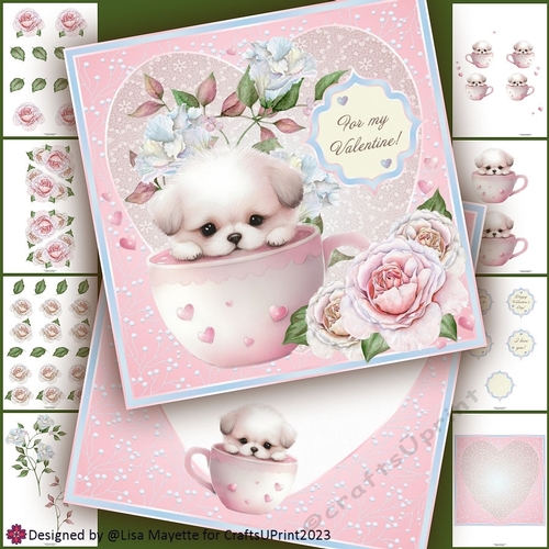 Tea Cup Pup Bichon Friese Valentine Card Making Kit