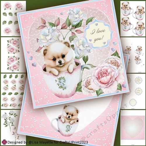 Tea Cup Pup Maltese Valentine Card Making Kit