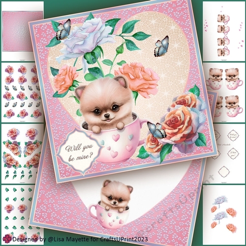 Tea Cup Pup Pekingese Valentine Card Making Kit