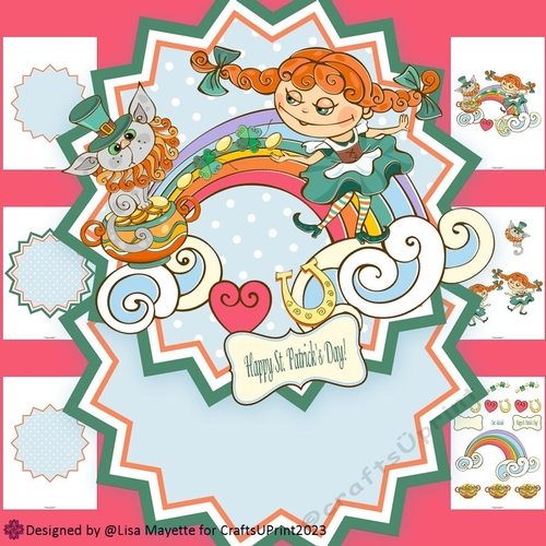 Whimsical St. Patricks Day Girl & Cat Shaped Card Making Kit